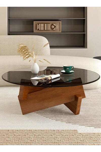 WALALLA Coffee Table, Round Coffee Table for Living Room Modern Glass Coffee ...