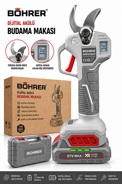 BÖHRER BA011445 ÇİFT AKÜLÜ 30MM PRO SERİ DAL BUDAMA MAKASI 21V 2AH - ÇİFT KAD...