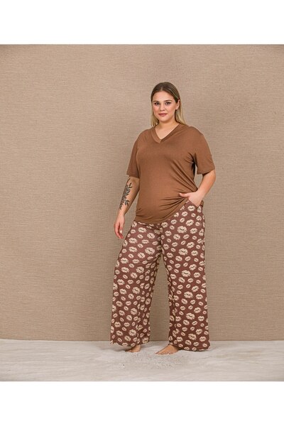 Generic Brand Brown Patterned King Size Pajama Set