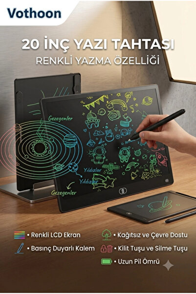 Vothoon 20 Inc Renkli Lcd Grafik Dijital Kalemli Çizim Tableti Yazı Tahta Not Yazma Eğitim Tableti