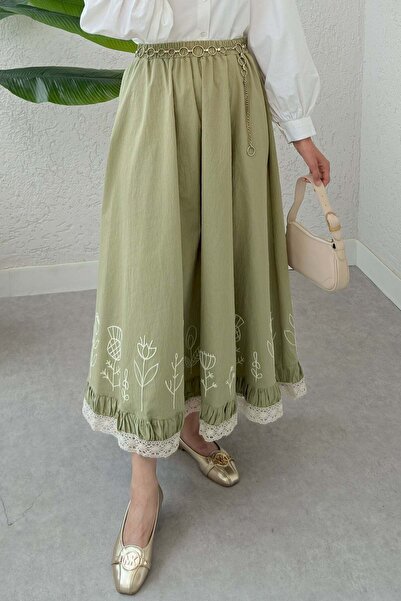 zenne Fusta cu detaliu Fisto și Broderie 2329 - KHAKI DESCHIS