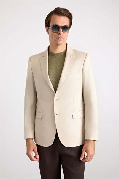 SÜVARİ Bej Slim Mono Yaka Torba Cep 6 Drop Klasik Ceket