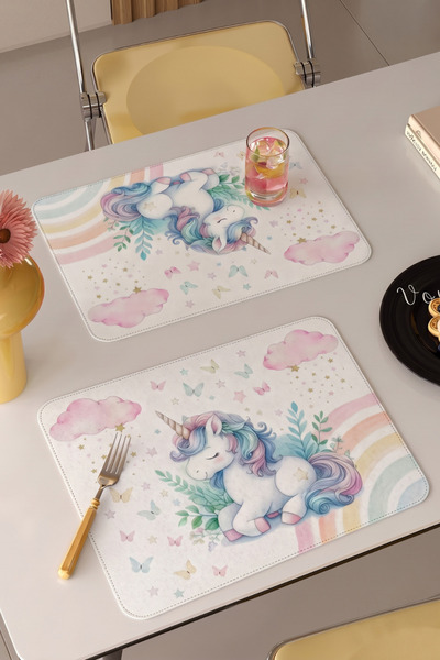 Unicorn Temalı Çocuk Deri Amerikan Servis