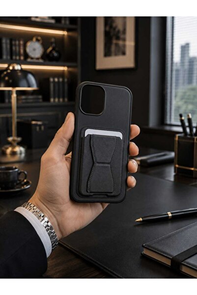 Case I PHONE 13 PROMAX Uyumlu Siyah Premium Deri Kartlıklı Telefon Kılıfı | S...