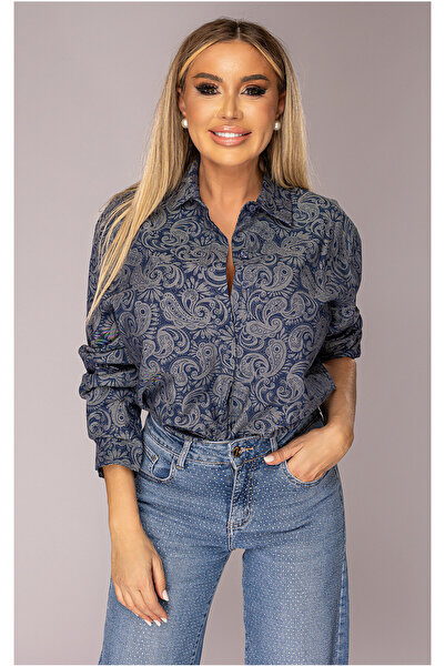OEM Camasa dama, bleumarin, cu nasturi, cu maneca lunga, S/M