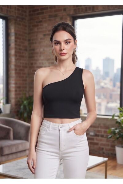 WAYS Women's Black One-Shoulder Diver Bustier Crop Top, Flexible and Stylish ...