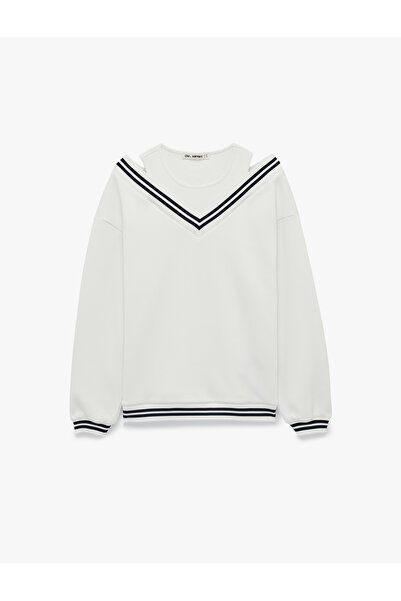 Koton Üç İplik Şardonlu V Yaka Biyeli Atlet Detaylı Uzun Kollu Sweatshirt