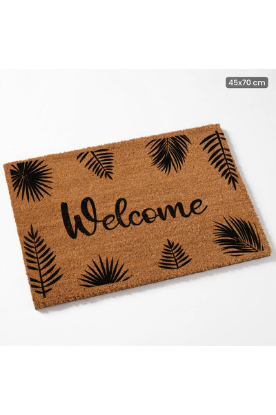 Evoris Coco Cc028A Welcome Leaf Patterned Thick Non-Slip Sole Moisture Absorbing Stylish Design Door Mat 45X75 cm