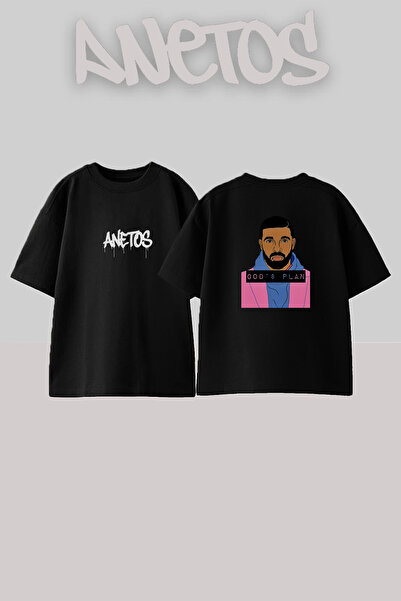 Anetos Drake God $ Plan Design Tiskana Unisex Oversize Crna Majica