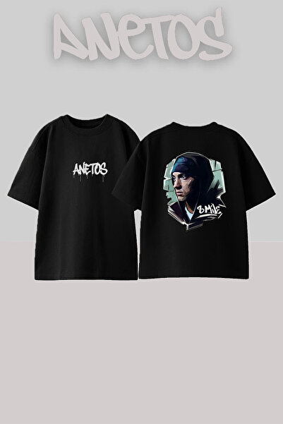 Anetos Μαύρο μπλουζάκι Eminem 8 Mile με στάμπα Unisex Oversize