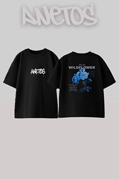 Anetos Billie Eilish majica sa dizajnom divljih cveća, unisex, oversize, crna