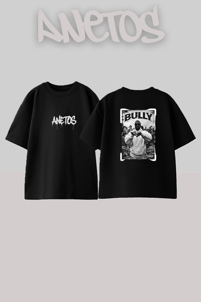Anetos Kanye West_19 Μαύρο μπλουζάκι με στάμπα σχεδίου Unisex Oversize