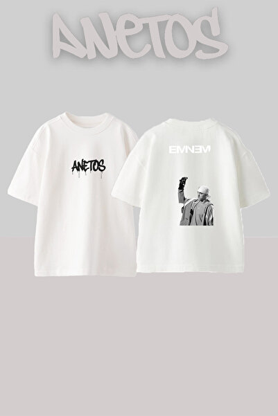 Anetos Eminem Rapper_6 Σχέδιο με στάμπα Unisex Oversize Λευκό T-shirt