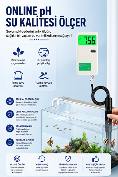 RoboPazar PH-3012B Dijital pH Metre, Yüksek Hassasiyetli Su Kalitesi Ölçüm Ci...