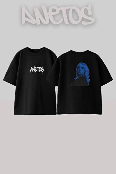 Anetos Μπλουζάκι Billie Eilish_34 με στάμπα σχεδίου, Unisex, Oversize, Μαύρο