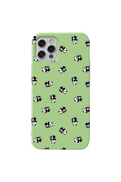 Other Apple iPhone 12 Pro Max Small Pandas Light Green Colored Silicone TPU Θήκη
