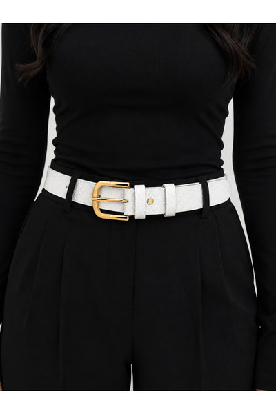 kemer krallığı Women's White Gold Buckle Belt – Matching with Dresses, Pants, and Jackets