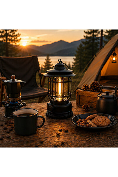 MAKAMP Nostaljik LED Kamp Lambası – Şarjlı, Askılı, Dekoratif Fener