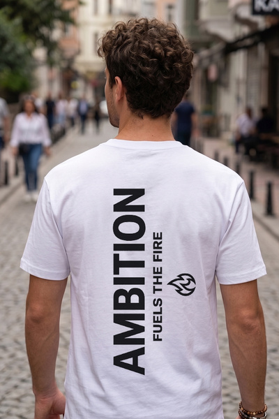 BAGAND Ambition Fuels the Fire Printed Oversize Unisex T-Shirt 100% Cotton St...