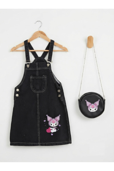Aymini kids Kuromi̇ Character Girls' Black Jeans with Pouch and Bag