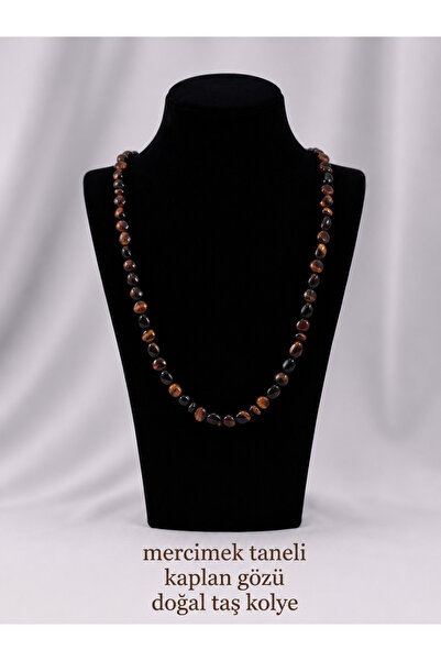 best bioenerji taş terapi Tiger's Eye Lentil Grained Natural Stone Necklace 4...
