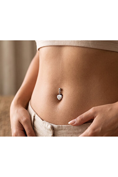 Karaşah Şambala Kalp Kristal Zirkon Çelik Göbek Piercing