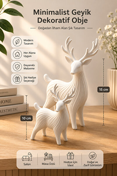 Fulmin Dekoratif Geyik Biblo Seti / 2'li / Modern Ev ve Salon Dekoru