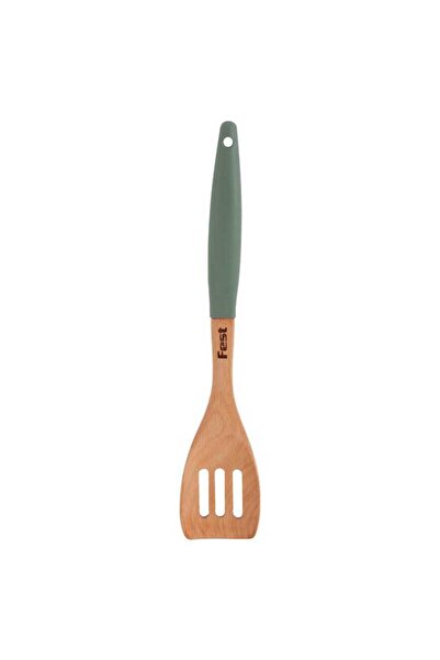 Fest Spatulă din lemn de fag cu perforații și mâner din plastic, verde.
