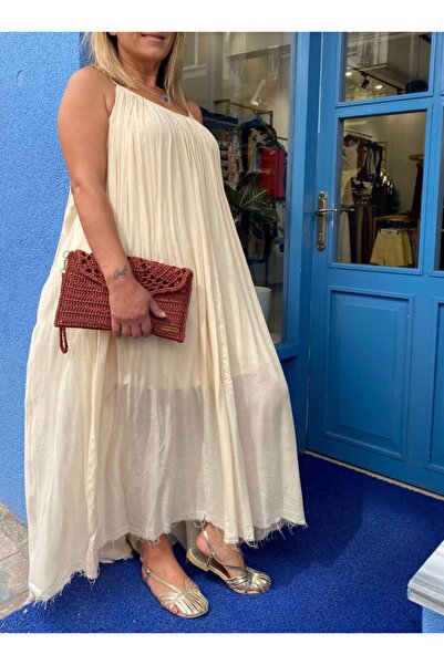Qualia Butik Kadın İp Askılı Pilli Salaş Yazlık Elbise