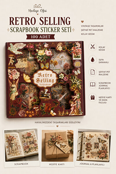 hediyeofisi Nostaljik Scrapbook Şeffaf Sticker Seti 100 Adet - RETRO SELLİNG
