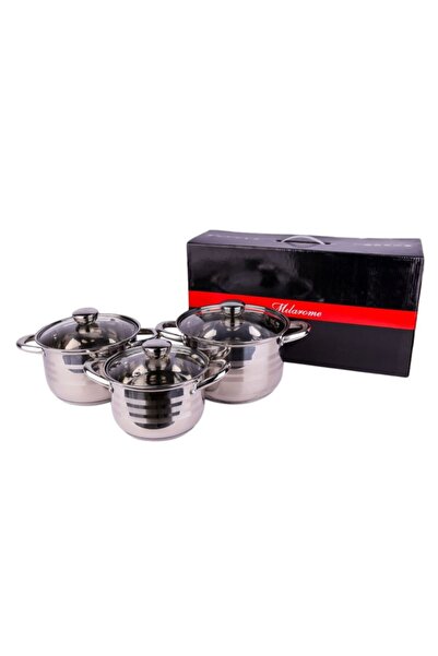 milarome Set 3 oale inox, fund 5 straturi, inclusiv capace diametru 16,18, 20 cm