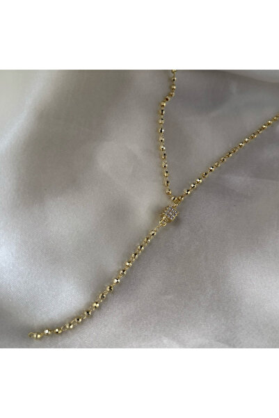 Taşlı Mini Küp Y 14K kaplama Kolye
