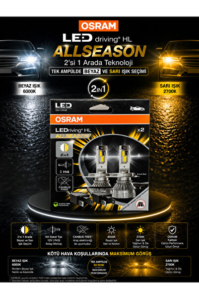 Osram H4 LEDriving Allseason Çift Renk (Sarı/Beyaz) LED Far Ampulü Canbus 12V...