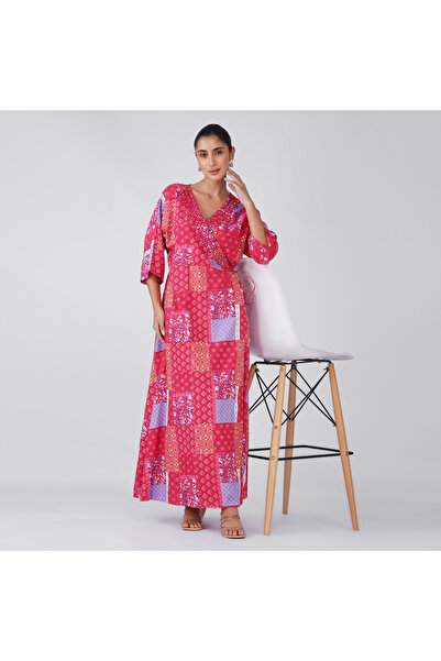 LINELLE Peach Ombre Embroidered Maxi Shirt Dress