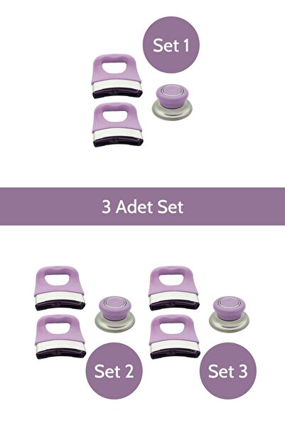CLEANPOWER Lila Tencere Tava Kulp Seti 3'lü Set Sap Kulp Tutamak Seti Tencere Sapı (3 ADET SET)