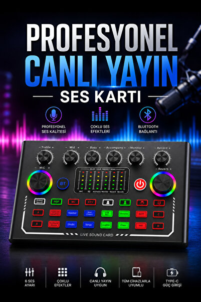SFL Product Profesyonel Bluetooth Canlı Yayın Ses Kartı | Çok Efektli USB Aud...