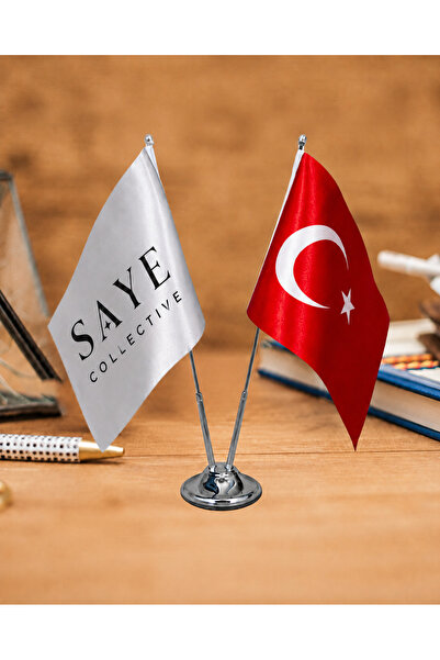Genel Markalar 2'li "Beyaz & Türk" saten kumaş masa bayrağı