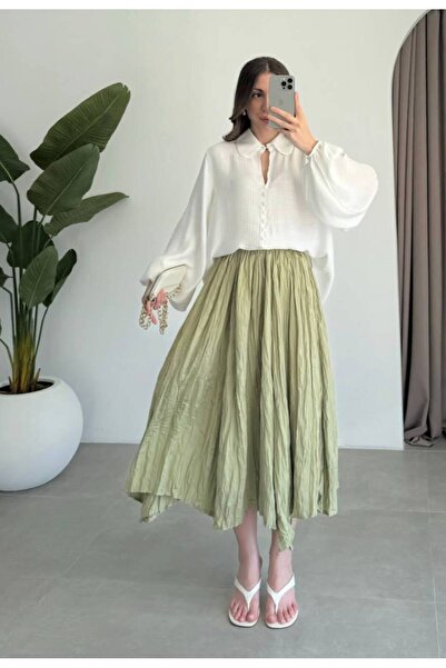 Olbia Women's Green Asymmetrical Midi Length Skirt