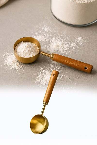 omilife 45ml Wooden Handle Gold Coffee Measuring Spoon Stainless Steel Coffee...