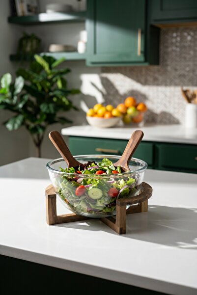 ACAR Bosco Acacia Salad Serving Bowl & Fork Spoon - 2700 ml
