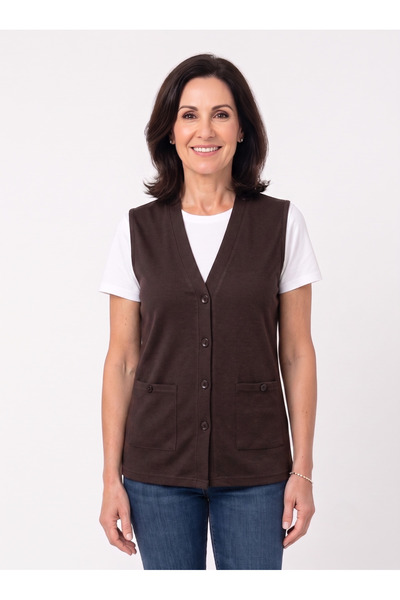 Lanze Combed Cotton Buttoned Pocketed Thin Fabric Combed Cotton Slim Fit Vest