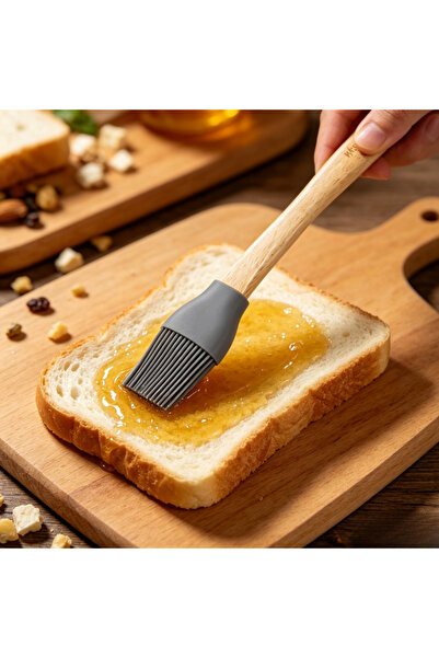 KMT Perie silicon gri pentru ungere 30,5cm mâner din lemn cu orificiu de susp...