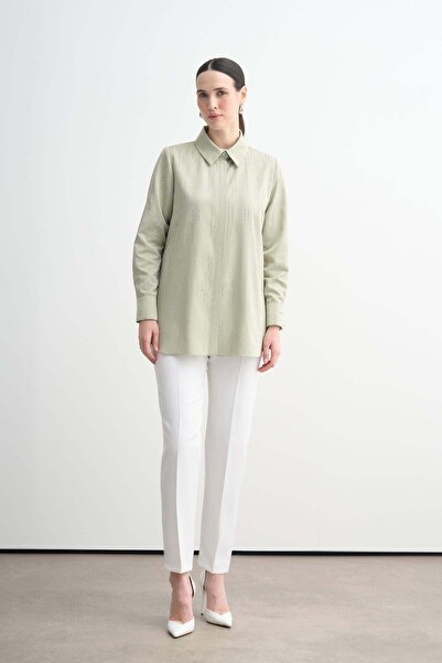Moodbasic Shiny Stone Cotton Satin Shirt