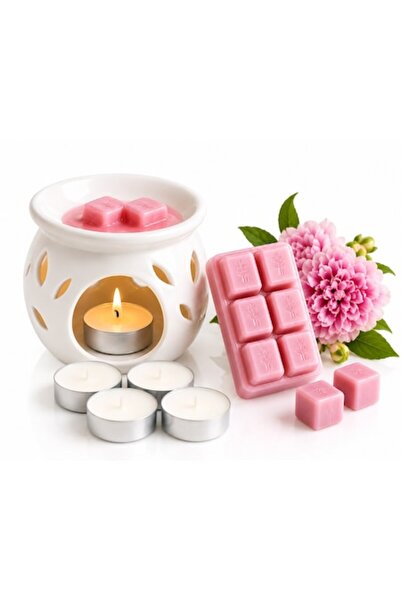 OEM Set de aromaterapie cu suport ceramic alb, ceară cu aromă de cireșe și 4 ...