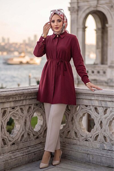 hafsamina Bağlamalı Cepli Tunik Bordo HM2911