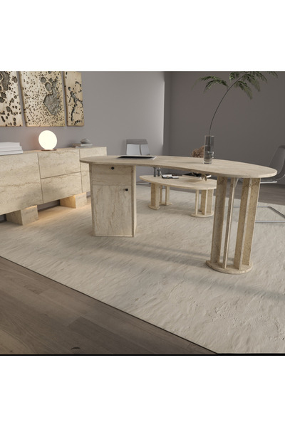 klubeconcept Klube Concept Özel Tasarım Mermer Desen Ofis Takımı – 150 cm Çal...