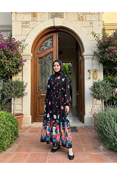 Pamuk Butik Women's Waist Tunneled Patterned Lined Dress