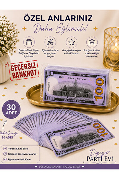 Dizayn Parti Evi 30 Adet Geçersiz Geçersiz Para – 100 TL, 200 TL 100 Dolar ve...