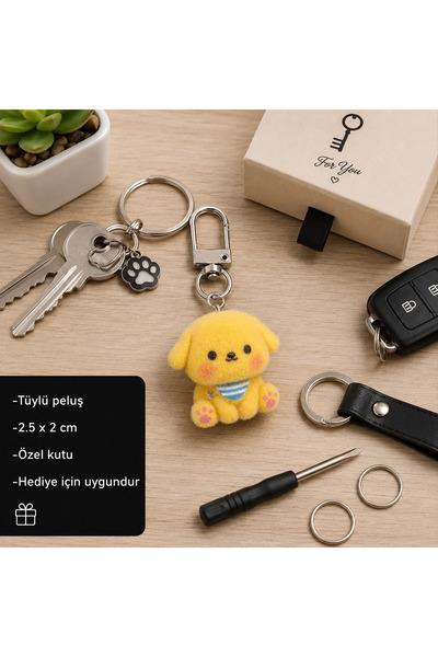 HER ŞEY NOTA www.herseynota.com Puffy Pati Yellow Plush Dog Charm Keychain Cu...