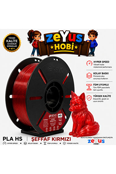 ZEYUS HOBİ Generic PLA HS Hyper Speed Filament – ŞEFFAF KIRMIZI | 1.75 mm | 1...